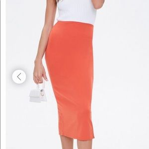 Women’s orange pencil stretch skirt